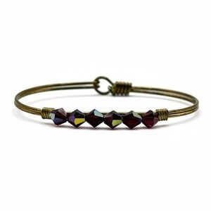 Luca + Danni Bangle Bracelet Brass Green Faceted Glass‎ Bead Stackable L+S USA